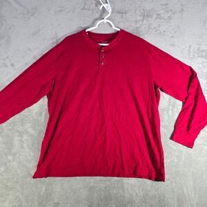 Lands' End Henley Shirt‎ Long Sleeve Casual Button Red XXL